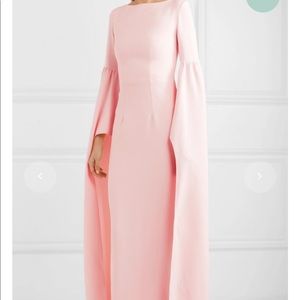 Safiyaa long pink bell draped sleeve formal dress